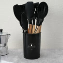Set X12 Utensilios De Cocina Mango Madera Punta Silicona